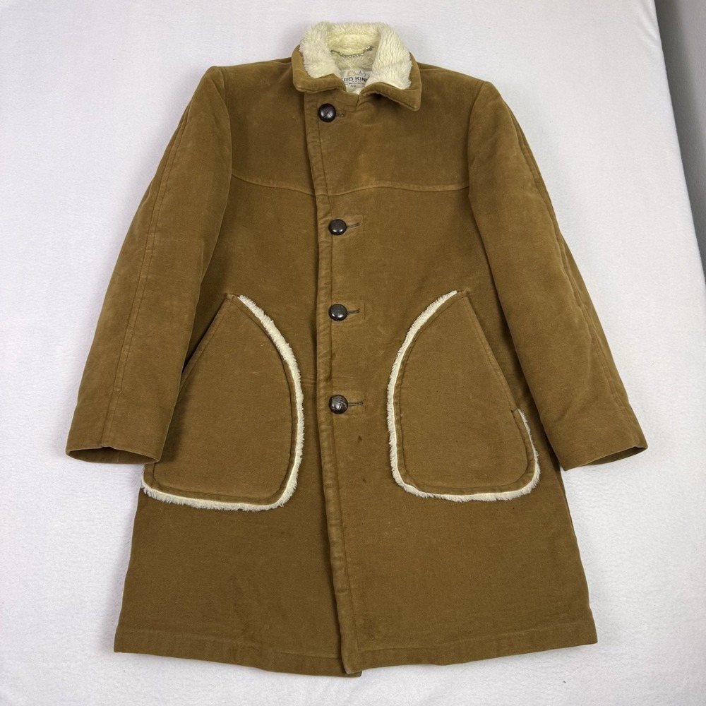 Vintage 60s Zero King Sherpa Lined Corduroy Car Coat Mens 40 Brown Made in USA
